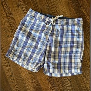 NWOT Men’s Board Shorts in blue madras plaid Sz 32